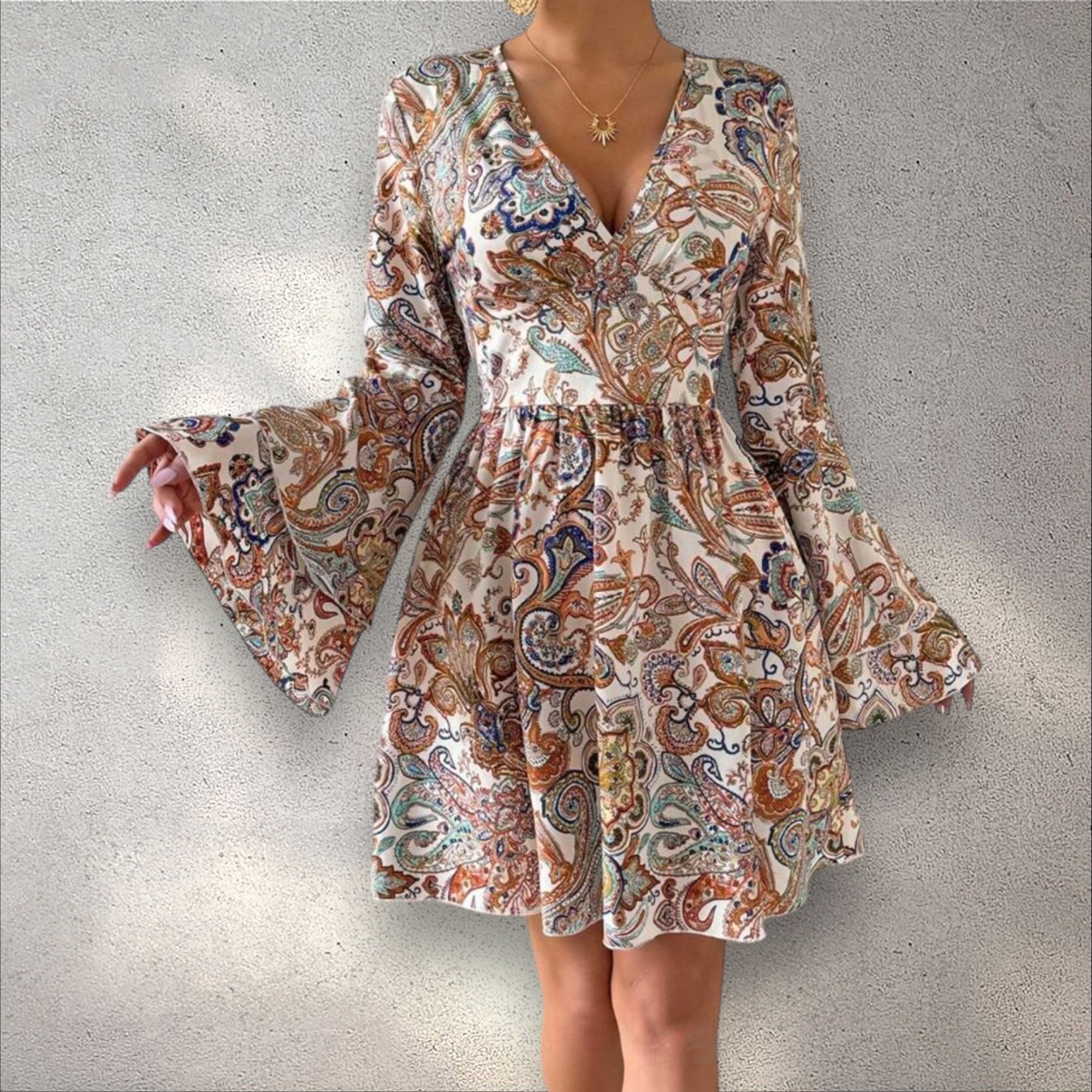 Boho Paisley Long-Sleeve Dress - Medium